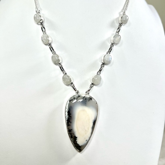 Dendrite Opal Moonstone 925 Gemstone Necklace - Picture 1 of 4